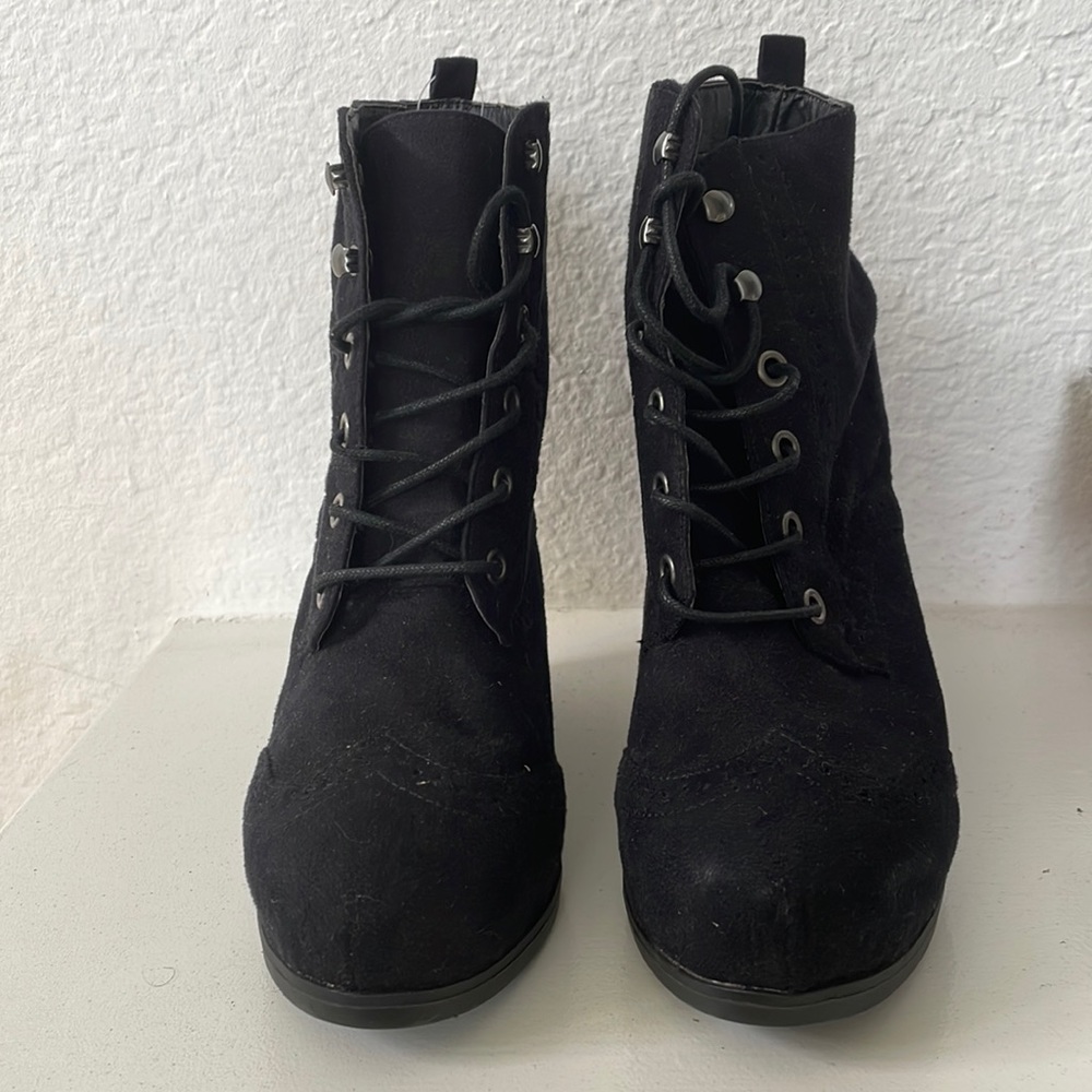 Black wedges, size 7, suede, never worn,comfortable, bought from Target.